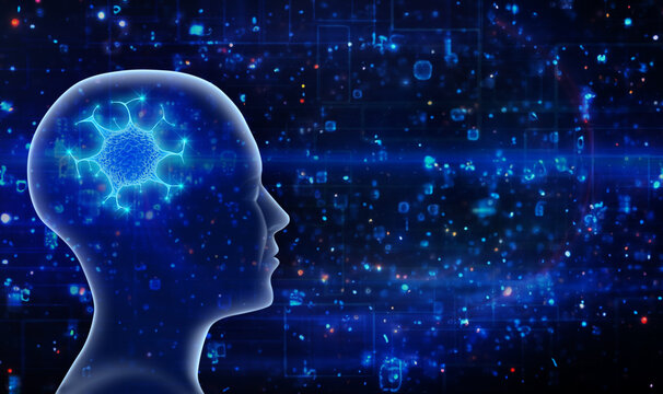 Intelligence artificielle avec fond espace num&eacute;rique