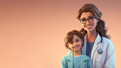 A friendly smiling female doctor and a little girl patient