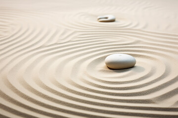 zen garden meditation stone in sand and wave background - obrazy, fototapety, plakaty