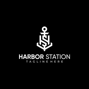 INITIALS HS ANCHOR SHIP ILLUSTRATION VECTOR DESIGN