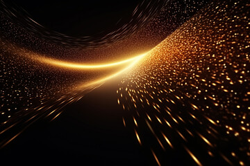 Tunnel gold color digital particles dots and line twist abstract background