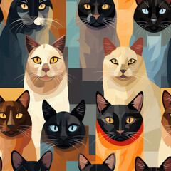 Obraz premium Siamese cats breed cute cartoon repeat pattern