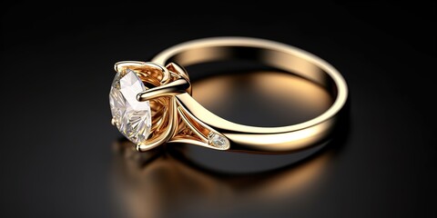 A gold ring with diamonds that is very beautiful and luxurious, elegant, simple - obrazy, fototapety, plakaty