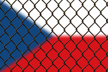 Fototapeta premium A steel mesh against the background of the flag Czechia.