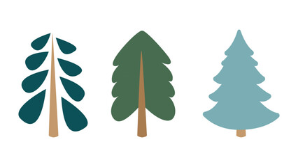 Set of christmas trees elements. Colorful vector illustration in flat cartoon style