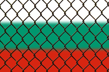 Naklejka premium A steel mesh against the background of the flag Bulgaria.