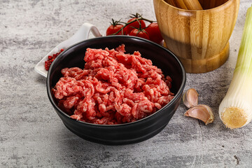 Minced beef meat in the bowl