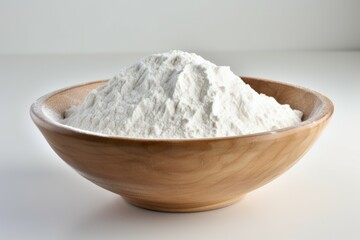 Full bowl with flour on white background. Bread cereal raw nutrition. Generate Ai