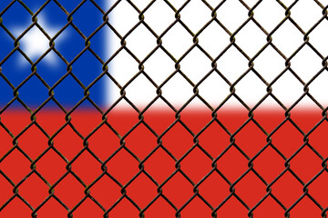 A steel mesh against the background of the flag Chile.