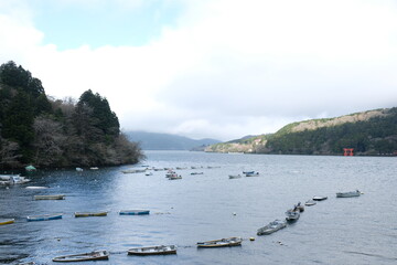 Hakone lake in spring season on mid-April 2023