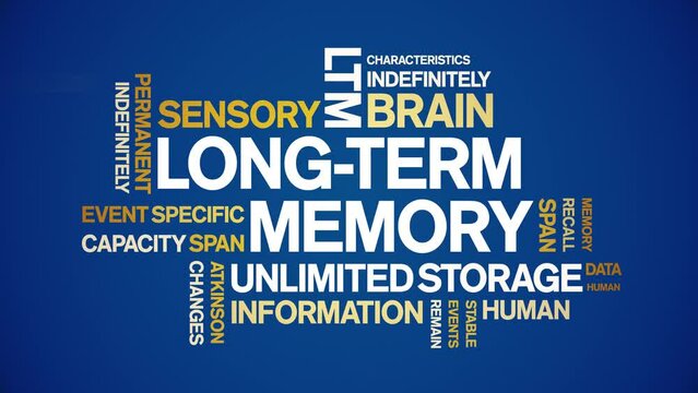 Long-Term Memory animated tag word cloud;text design animation kinetic typography seamless loop.