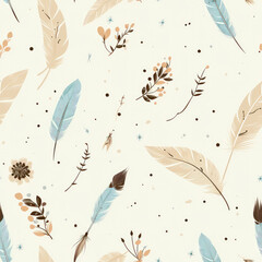 Boho feathers aztec cartoon repeat pattern abstract