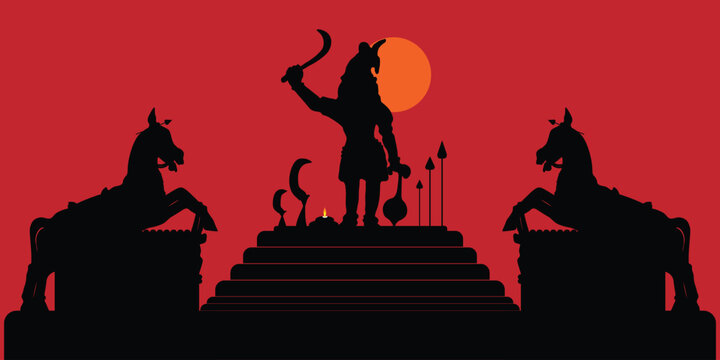 South indian Ayyanar silhouette vector illustration background. 
