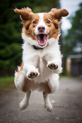 very happy and optimistic dog in jumping
