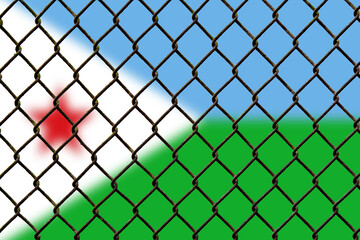 Fototapeta premium A steel mesh against the background of the flag Djibouti.