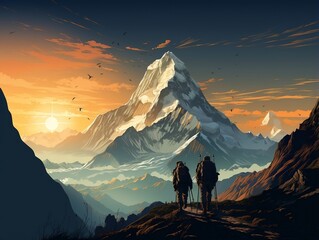 Mountain climbers with mountains in the background generative ai