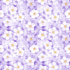 Watercolor flowers pastel purple seamless pattern
