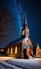 Fototapeta na wymiar A Church With A Christmas Tree In The Fore