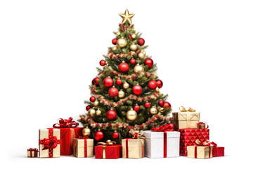Christmas tree with gifts isolated on white background - 663847129