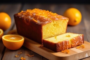 lemon loaf cake decorated with sugar icing. AI Generated