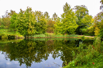 Fototapeta na wymiar Panoramic lake in Østre Anlæg park in Copenhagen
