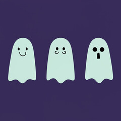 Cute white ghosts on an orange background. Isolated illustrations for the decoration of the Halloween holiday