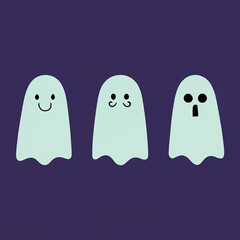 Obraz premium Cute white ghosts on an orange background. Isolated illustrations for the decoration of the Halloween holiday