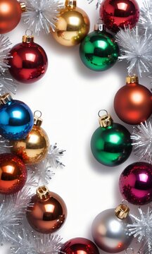 Christmas Balls And Tinsels On White Background Photo