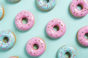 Pink and blue donuts on a blue background