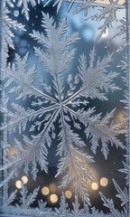 A Frosty Window With A Snowflake Pattern