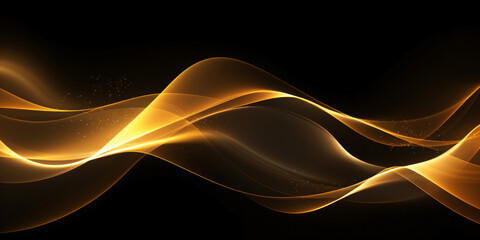 abstrakter dunkler Hintergrund mit goldenen Neon wellen Linien - obrazy, fototapety, plakaty