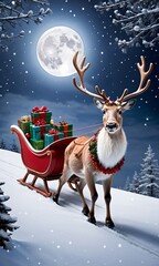 A Reindeer Pulling A Sler With Presents On It