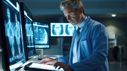 Obraz premium a doctor attentively checking an X-ray report