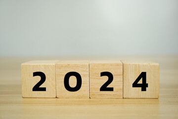 2024 on wooden table.Preparation for new year ,life, business, plan, Generation, New Opportunity business target and strategy concept.