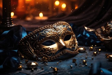 Mardi gras mask on dark background. AI Generated - obrazy, fototapety, plakaty