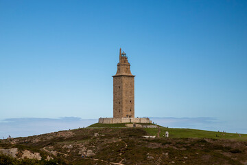 Fototapeta na wymiar Ancient Roman lighthouse in operation, Tower of Hercules