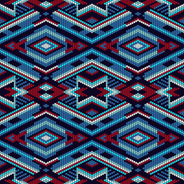 Native American Beaded seamless pattern. Ethnic Tribal ornament. Huichol art.