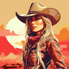 Attractive young cowgirl illustration. Generative ai