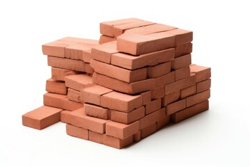 Bricks stack isolated on white background. House design solid industry square. Generate Ai