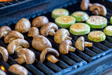 Background of fried vegetables on the grill close-up.Healthy food concept, vegan food.