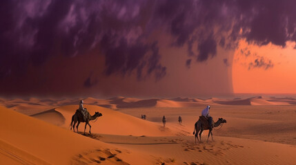 Fototapeta na wymiar camels in the desert