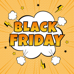 Black Friday funny cartoon comic vintage style promotion banner