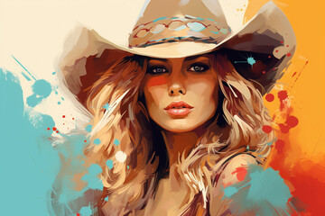Attractive young cowgirl illustration. Generative ai - obrazy, fototapety, plakaty