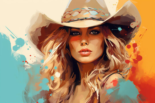 Attractive young cowgirl illustration. Generative ai