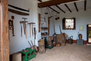 old collection of tools for cultivation in the field