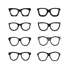 Glasses icon set, silhouette sun glasses. 