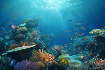 Naklejka na ściany i meble Vibrant underwater scene, ideal for presentations. Generative AI