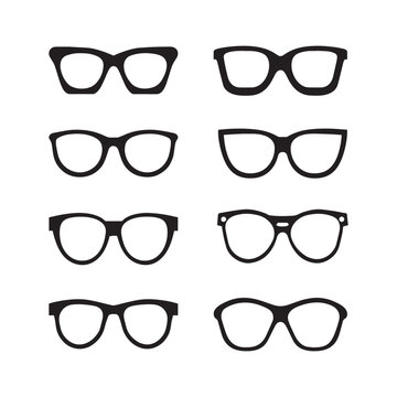 Glasses icon set, silhouette sun glasses. 