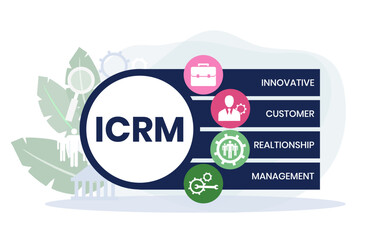 ICRM - Innovative Customer Relationship Management acronym. business concept background. vector illustration concept with keywords and icons. lettering illustration with icons for web banner, flyer