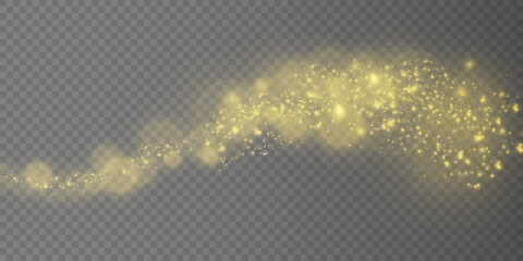 The dust sparks and golden stars shine with special light. Vector sparkles on a transparent background. Christmas light effect. Sparkling magical dust particles. - obrazy, fototapety, plakaty
